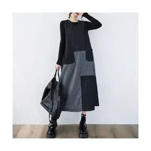 M2 여성 나시 원피스 가을 빅사이즈 박시 체크 데님 스커트 롱 조끼 JEN3