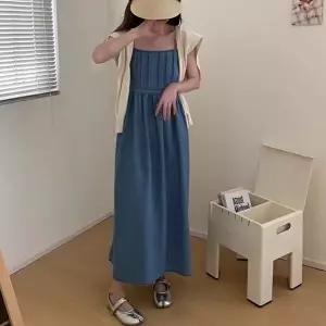 [옷자락][클리어런스]여름 캐주얼 핀턱 셔링 민소매 청 데님 롱원피스_5