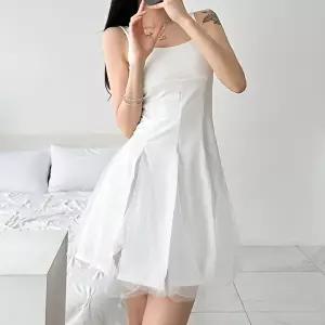 [옷자락][클리어런스]셀프 웨딩 민소매 플레어 샤 미니 드레스 원피스_5