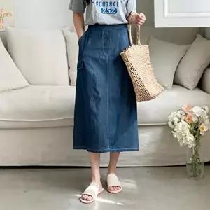 [옷자락][클리어런스]여름 데일리 이지 캐주얼 코튼 린넨 데님 스커트_5