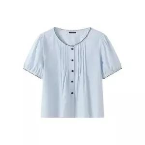 [하프클럽/르샵]핀턱 주름 배색 스티치 블라우스 (DQ2BA025A)