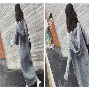 W00263 넓은골지 후드 롱니트원피스 스웨터 긴팔니트