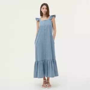 어깨프릴 슬리브리스 데님 원피스 PQ2DO631