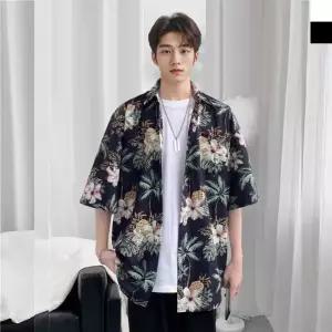 [옷자락]남자 오버핏 폴리에스터 야자수 패턴 반팔 셔츠