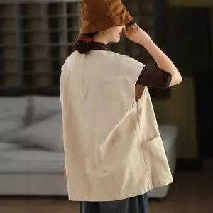 미니코코네 여자 하프 롱 가을 빈티지 탑 린넨 가디건 카디건 아우터 조끼 DOS3