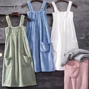 편한 원피스 여성 스커트 샤워가운 밴딩 목욕 디자인 극세사 [mCE5EC2]