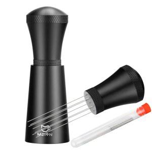 [미국배송] 바리스타를 위한 WDT 에스프레소 유통 도구 교반 도구 0.35MM 7침 커피 교반기 교체 가능한 추가 스탠드 포함 알루미늄 합금 손잡이(블랙)