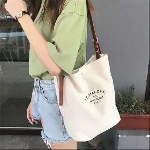 보부상 스트랩배색 크로스백 에코백 캔버스 버킷백