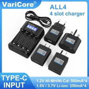 VariCore ALL4 충전기 4슬롯 고속 LCD AA/AAA 1.2V Ni-MH 1.5V/3.7V 리튬 이온 충전지