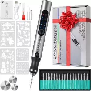 37비트가 장착된 전기 판화 펜 USB 충전식 무선 기계 보석 나무 유리 석재 조각을 위한 휴대용 DIY 회전