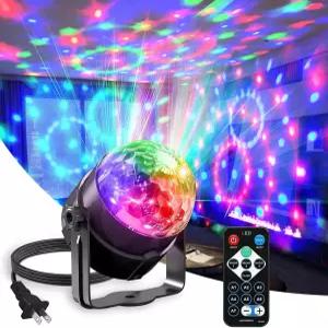 리모컨 DJ 조명이 있는 사운드 활성화 파티 디스코 볼 투사 효과 댄싱 스트로브 램프 생일 크리스마스 바