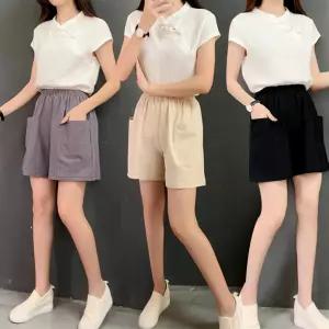 여자 데일리 캐주얼 편안한 하이웨이스트 린넨 반바지