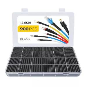 900PCS 와이어 열수축 튜브 키트 산업용 2 1 해양 등급 랩 프리미엄 대형 전기 방수 테이프 블랙 12 사이즈