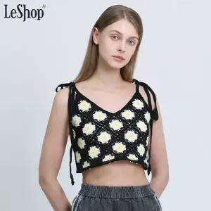 르샵 꽃무늬 크로셰 크롭 니트조끼