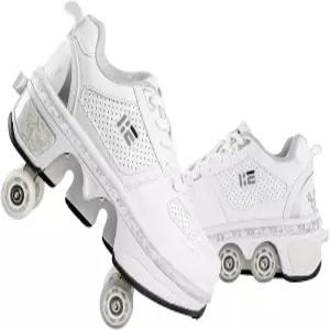 2-in-1 롤러 스케이트화 - 4개의 바퀴가 달린 남녀 공용 리트랙터블 실내외에서 즐길 수 있는