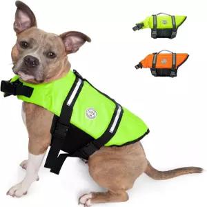 수영 및 보트용 강아지 구명조끼 - 반려견용 조절 가능한 안전 조끼 가벼운 반사 네온 디자인 부력 수상