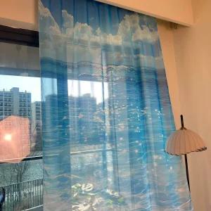 반짝이는 윤슬 쉬폰 커튼천 바다 발코니 거실 방문커텐 무드 베일 반투명 침실 창문 스크린