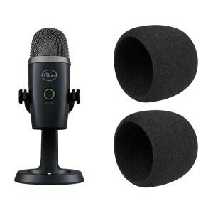 [미국배송] 크리에이터를 위한 로지텍용 SOULWIT 2PCS 마이크 팝 필터 블루 예티 나노 USB 마이크 보호 커버 윈드스크린 폼 - 블랙