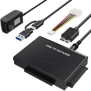 ULXUUN 하드 드라이브 리더 USB 3.0 to SATA IDE 어댑터 IDE + Type C 외장 데이터 복구 컨버터 키트(유니버설 2.5 3.5 HDD SSD 디스크용), 12V / 2A 전원 포함