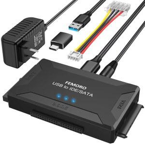 FEMORO 하드 드라이브 리더 IDE SATA에서 USB 3.0 + C 어댑터, 내부 2.5인치 SSD 3.5인치 SSD용 12V/2A 전원 공급 장치가 있는 3in1 울트라 데이터 검색 변환기 키트. HDD SATA 블루레이