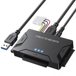 POSUGEAR USB 3.0 to IDE 및 SATA 어댑터, 2.5/3.5인치 HDD/SSD 하드 드라이브 디스크용 어댑터 케이블 유니버설, 12V/2A 전원 어댑터가 장착된 리더