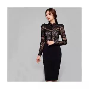 여성 프렌치 빈티지 엘레강스 슬림핏 레이스 힙업 스커트 크로스 가을 허리조임 원피스 OP3