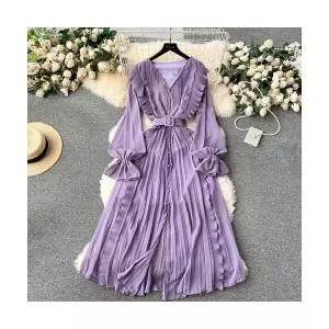 여성 봄가을 스위트 셔링 버튼 슬림 롱 쉬폰 원피스 바캉스 스커트 OP1