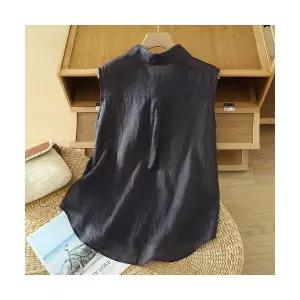 여성 블라우스 여름 면 린넨 얇은 터틀넥 나시 캐주얼 셔츠 톱 OP2