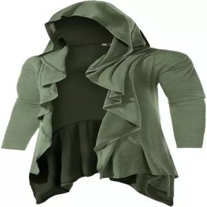 런카티 남성 롱 후드 가디건 러플 숄 칼라 오픈 프론트 긴팔 경량 드레이프 로브