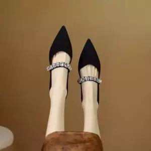 엘럽 여성 스틸레토 무스탕 프렌치 펌프스 큐빅 플랫 굽 일자 통 메리제인 원템5