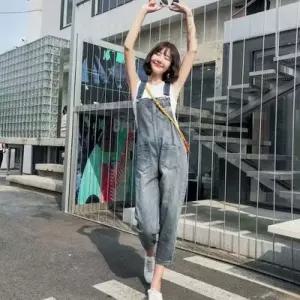 [텐바이텐][홍은]데님 청바지 오버롤 점프수트 여성 워싱 멜빵바지