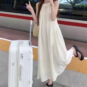 셔링 홀터넥 민소매 루즈핏 롱원피스 여리여리 여행룩