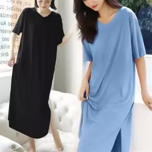 여자 여름 아이스원피스 플리츠 V넥 반팔 롱원피스 휴