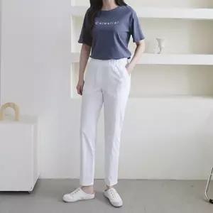 [옷자락][클리어런스]여름 베이직 심플 밴딩 린넨 배기 일자핏 바지_5