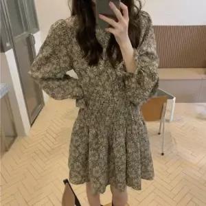 [옷자락]여자 봄 가을 간절기 플라워 스모크밴딩 긴팔 미니원피스