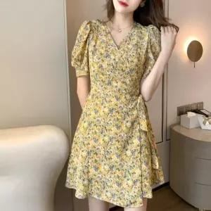 [옷자락]여자 러블리 플라워 브이넥 랩 미니원피스