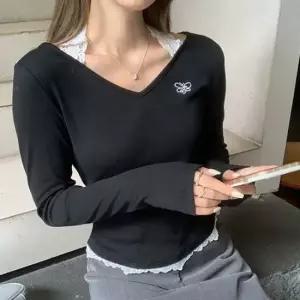 하트넥 홀터넥 레이스 포인트 슬림 롱 슬리브