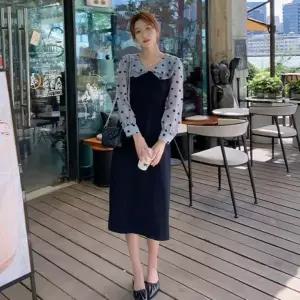 [신세계라이브쇼핑][옷자락] 여자 데일리 하객룩 이중카라 도트 쉬폰 원피스