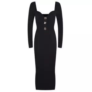 심플 원피스 롱 니트 버튼 스퀘어넥 슬림핏