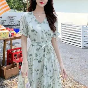 옷자락 여자 데이트룩 바캉스 플라워 쉬폰 원피스