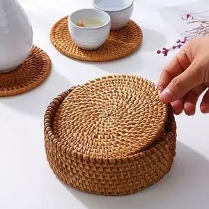 감성 주방 카페 컵 홀더 라탄 티 코스터 10cm 6개 set