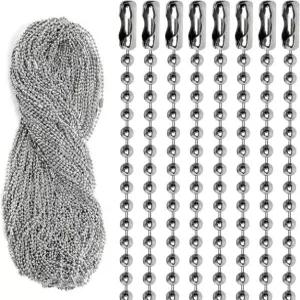 HAPPY SHOP 50피스 도그 태그 체인 볼 비즈 목걸이 남성용 주얼리 제작 DIY 공예 실버 메탈 23.4인치 길이 2.4mm 120