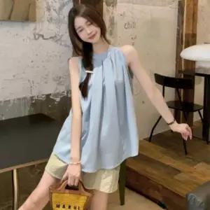 [옷자락]여자 시원한 얇은 여름 홀터넥 민소매 블라우스