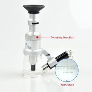 DIV 0.01mm 고배율 확대경 50X 100X 포켓 현미경 LED 스케일 루페 섬유 인쇄 도구
