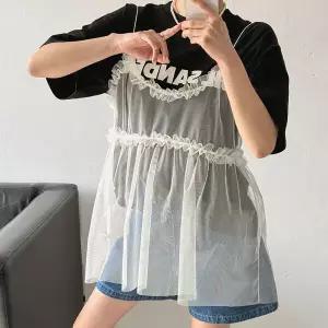 여자 비침 큰사이즈 코디 프릴 슬리브리스 미니원피스