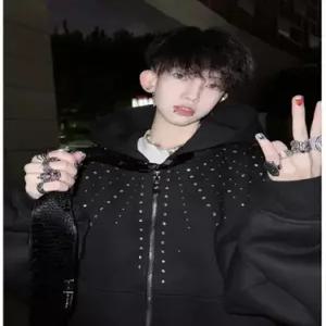 원더우면 빈티지 남친 풀오버 카디건 넥타이 반짝이후드 탈부착 OPH1