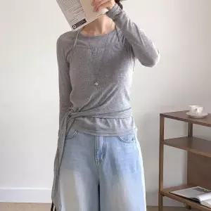 [옷자락]여자 레이어드 무지긴팔 홀터넥 골지 매듭 끈나시 세트