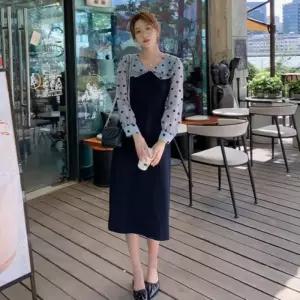 [옷자락]여자 데일리 하객룩 이중카라 도트 쉬폰 원피스