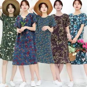 여름 시원한 아사면 레이온 반팔원피스 쿨 인견원피스 빅사이즈 홈웨어 엄마옷 여성잠옷