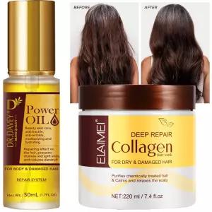 50ml 파워 오일과 헤어 마스크 건조함 방지 갈라진 끝머리 복구 손상된 모발 곱슬거림 엉킴 5초 만에